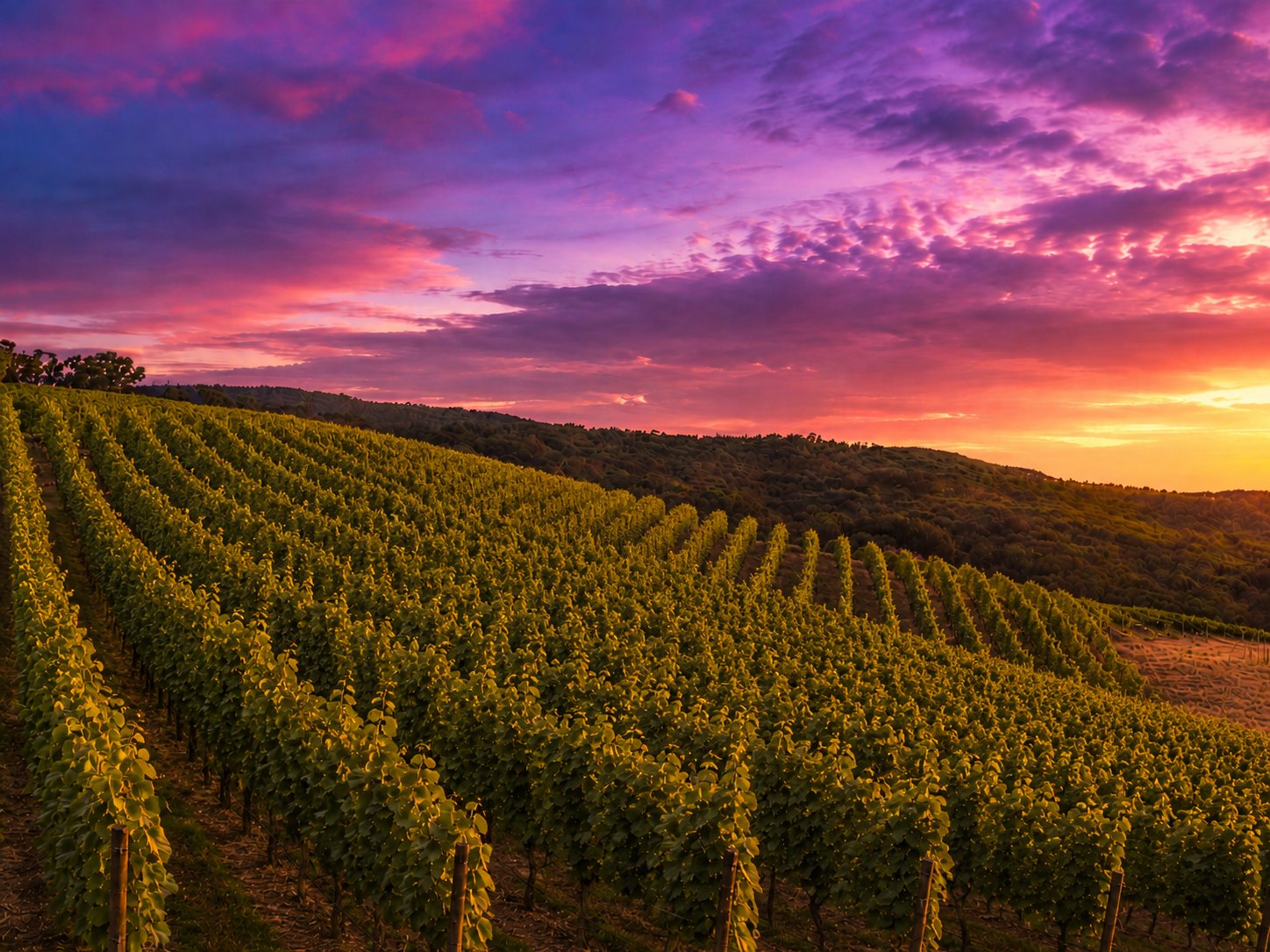 Hilltops vines at dusk